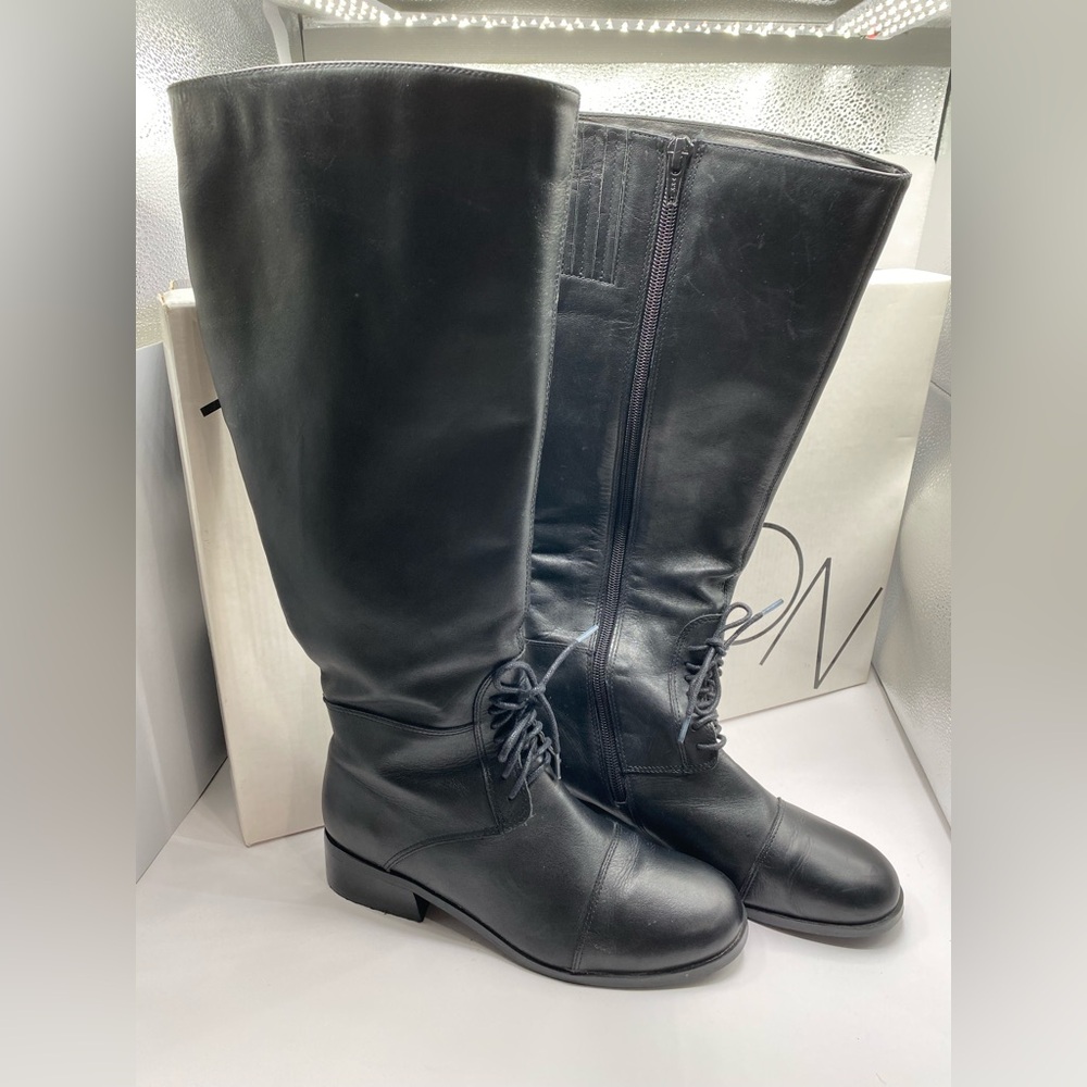 Markon Black Leather Tall Lace-Up Boots - Size 6M - Picture 2 of 8